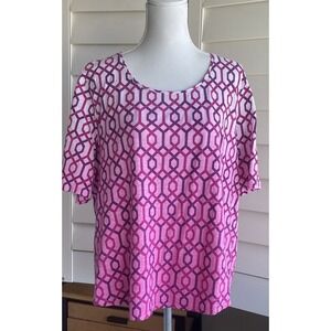 Chico's The Ultimate Tee Top T Shirt 3 = L Short Sleeve Ombre Pink Scoop Neck